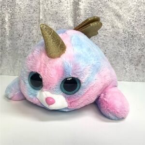 Cute Pink and Blue Narwhal Plush with Gold Horn